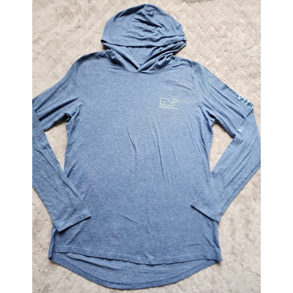 Vineyard Vines Edgartown Hoodie Blue Heathered Stripe Whale Logo Womens Medium